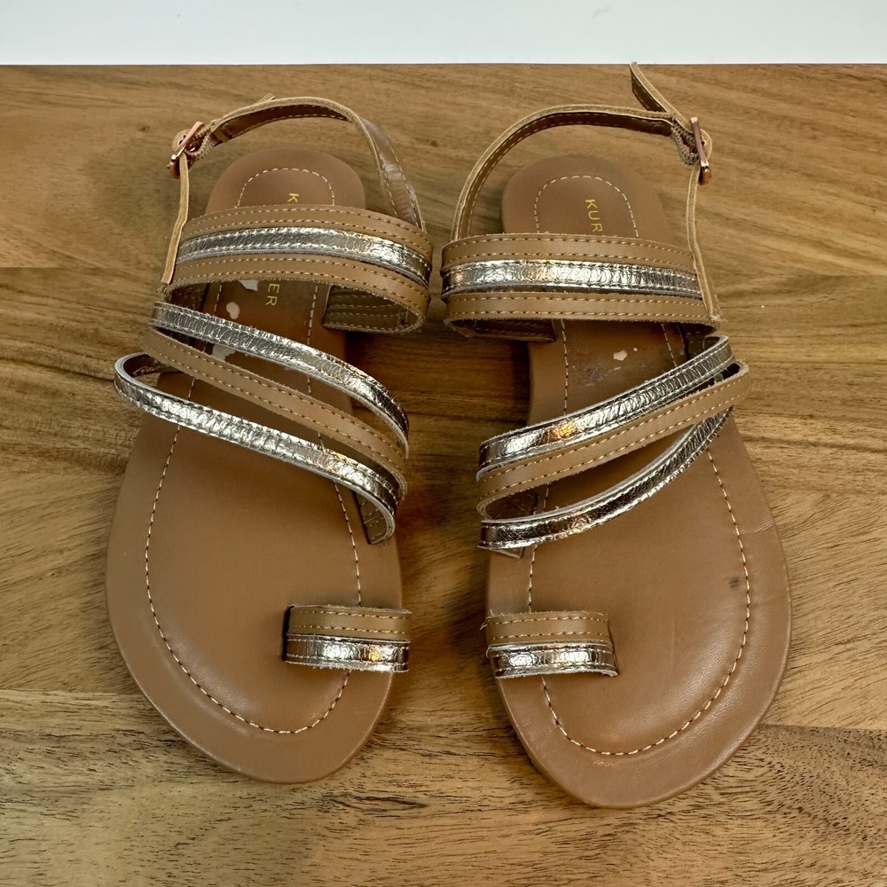 New NWOB Big Kids Kurt Geiger Mini Deliah Brown Leather‎ Sandals Size 3 Y
